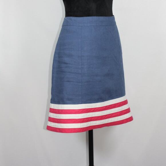 Boden Blue Linen Skirt with Pink and White Stripes on Hemline Size US 10R UK 14R - Picture 5 of 8